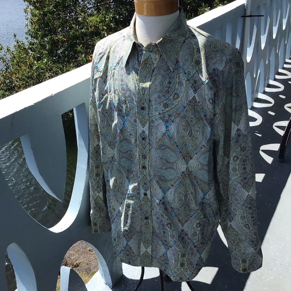 Robert Graham Limited Edition Mens Embroidered Graphic Printed Button-Up Shirt